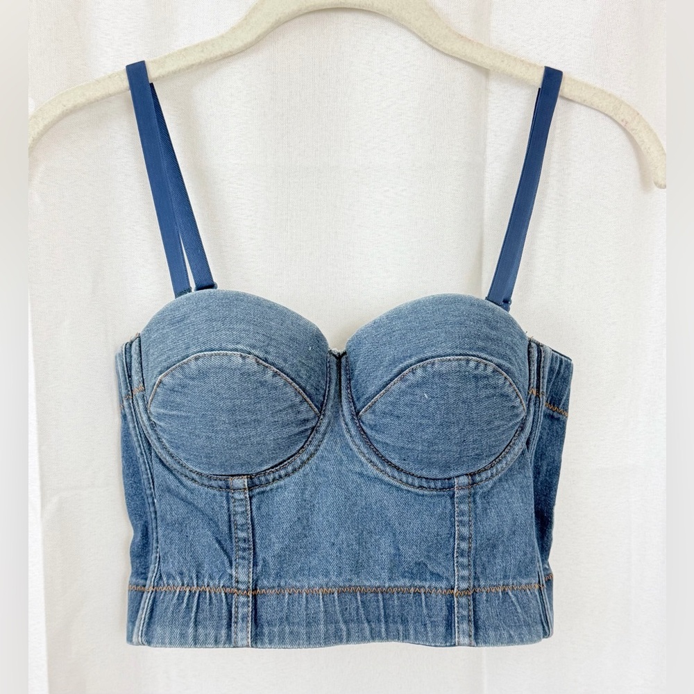 Ellacci Denim Nonslip Bustier Crop Top Corset Bra Detachable Straps XS/34B NWT - Picture 8 of 10